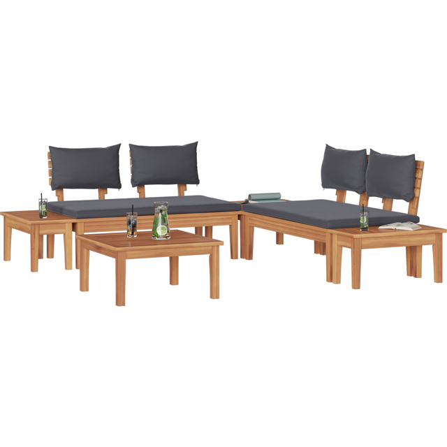 vidaXL Garden Bench Set 3 pcs Brown Dark gray Medium Small