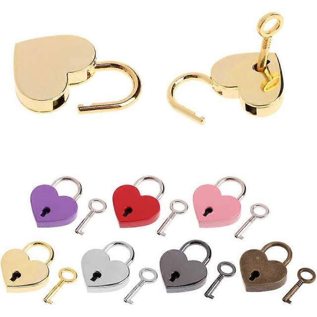 (Pink, One size) Mini Heart Archaize Padlocks With Key Jewelry Box Decor Padlock for Lovers