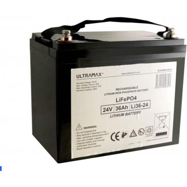 24v 36Ah Lithium Iron Phosphate, LiFePO4 High Capacity Deep Cycle