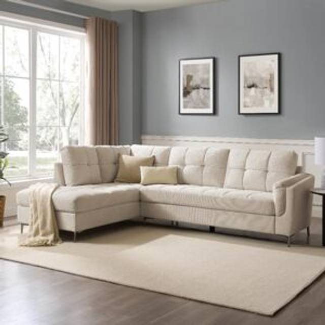 Cassidy Upholstered Corner Sectional - Beige (89cm H X 266cm W X 193cm D)