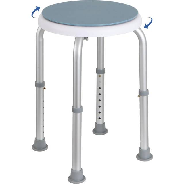 Gr8 Home Round Adjustable Non Slip Rotating Shower Stool - White Blue