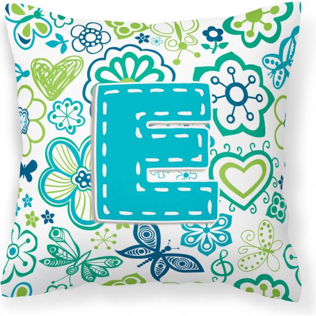 Caroline's Treasures CJ2006-EPW1414 E Flowers and Butterflies Teal Blue Canvas Pillow  Large  Multicolor