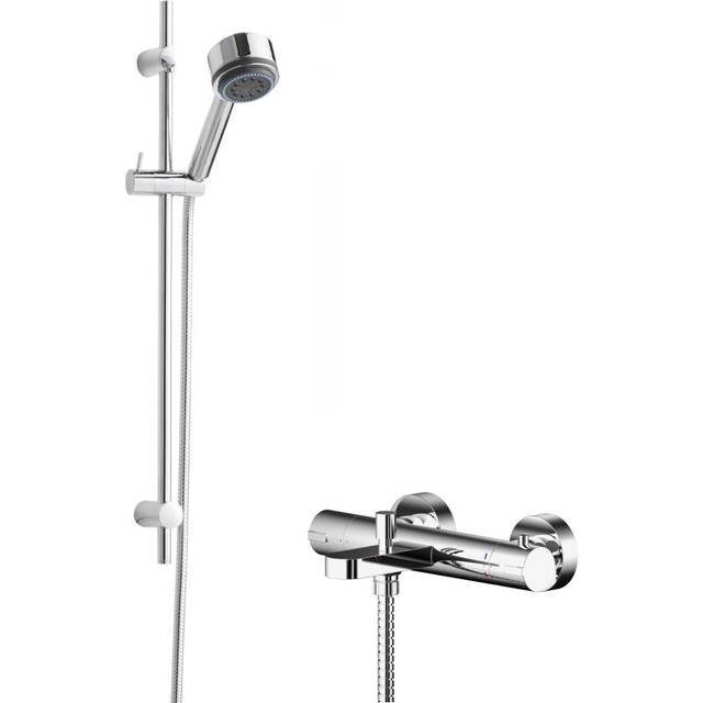Current Wall Mount Thermostatic Bath Shower Mixer Tap with Linear Slide Rail Kit - Chrome - Balterley