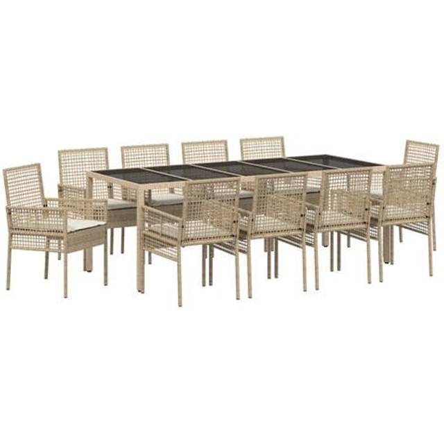 Trädgårdsmöbelset 11 pcs Beige Poly rattan