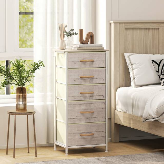 Homcom Chest Of Drawers With Fabric Drawers Dresser For Bedroom In Natural - M