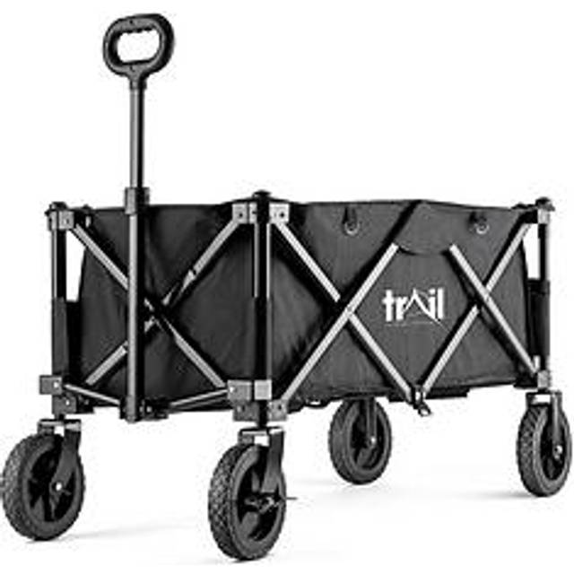 Trail Camping Festival Trolley Folding Beach Cart Garden Wagon Heavy Duty 80kg - Black - One Size
