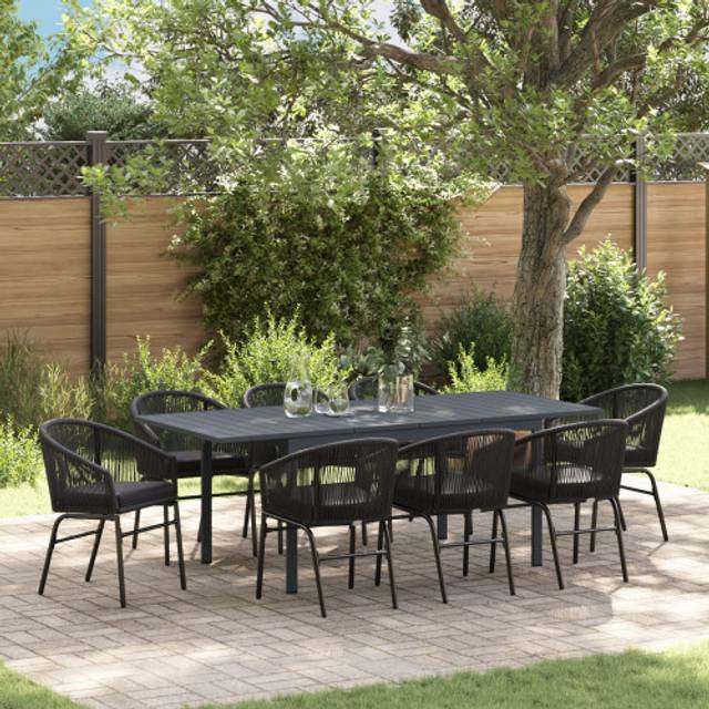 vidaXL Garden Dining Set Extendable Manual 9 pcs Black Large Metal & Plastic