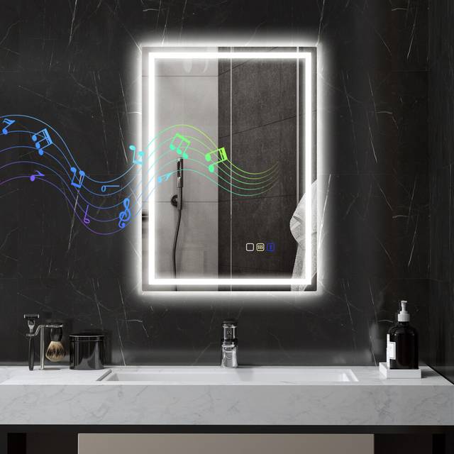HOMCOM Bathroom Mirror With Bluetooth Lights Demister Pad - 50 x 70 cm | TJ Hughes Blue