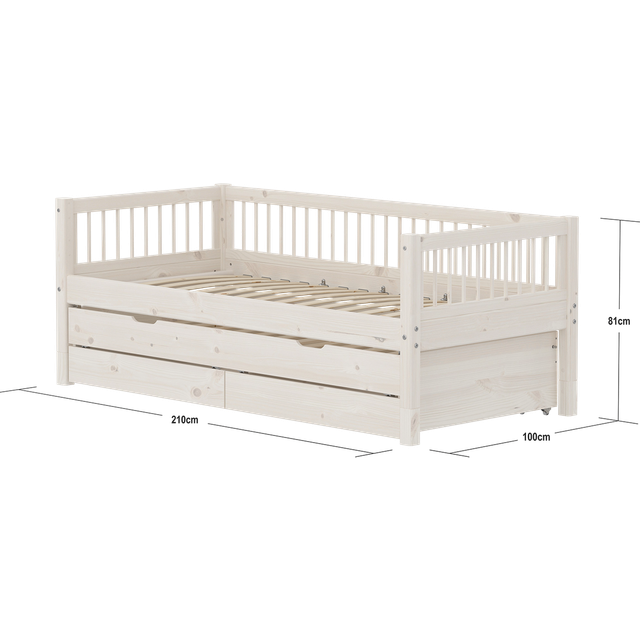 Flexa - CLASSIC Daybed With Guest Bed And Storage - Barnsäng - White Washed - H81 x W100 x L210 CM