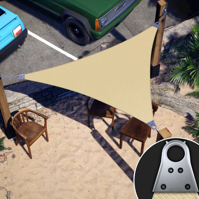 ColourTree Super Ring 20' x 20' x 20' Beige Triangle Sun Shade Sail  Commercial Grade UPF50 Canopy  Reinforced Corners & Edges  260 GSM Fabric Heavy D