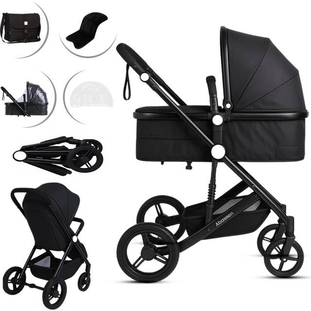 Baby Stroller Pram 3 in 1 Travel System Buggy Car Seat Pushchair Black