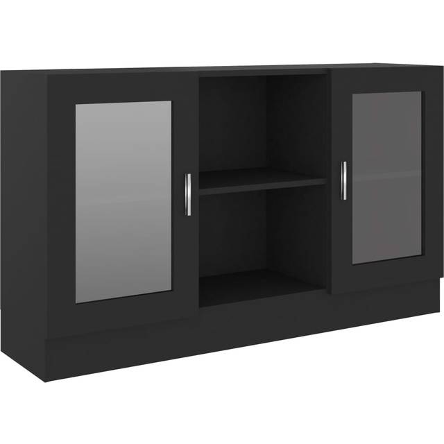 vidaXL Vitrine Cabinet Black Engineered Wood Sideboard Storage Side Cupboard