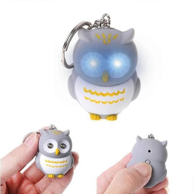 (As show, One size) Funny LED Light 3D Cartoon Owl Keyring Sound Hooting for Key Chain for Key Gift