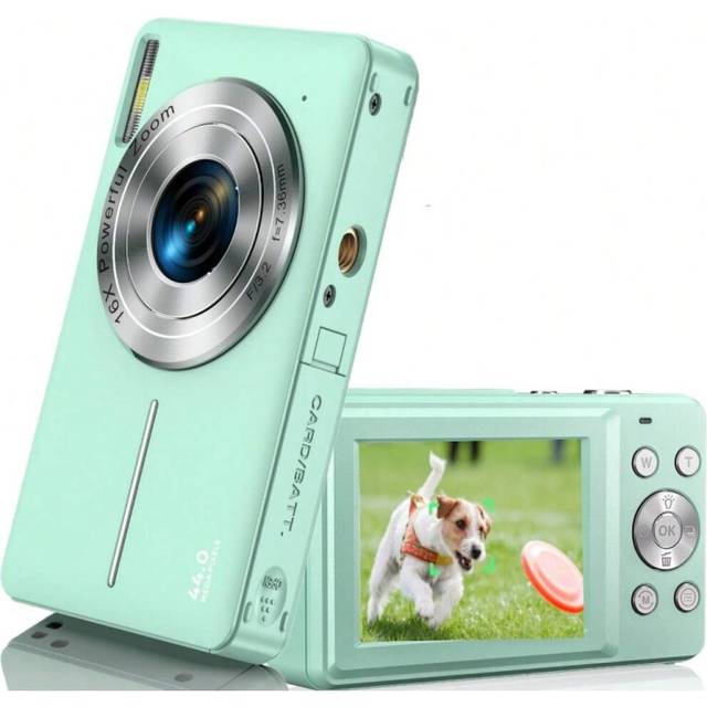 (Green) FHD 1080P Digital Camera, 44MP Point And Shoot, 16X Zoom, Anti-Shake, Vlogging