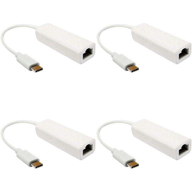 4X USB-C to Ethernet NIC Type-C RJ45 LAN Network Dongle Connector, for 3 Adapter