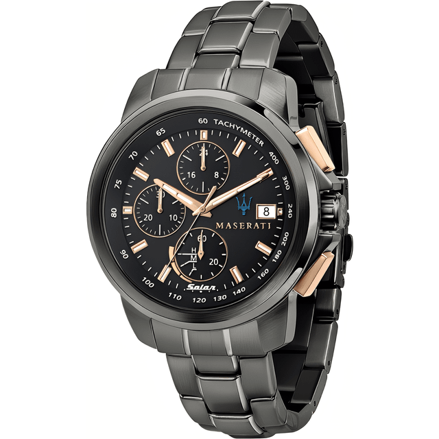Maserati Reloj Hombre, Colección SUCCESSO Solar, Cuarzo, Solo Tiempo, en Acero, PVD Gris - R8873645001