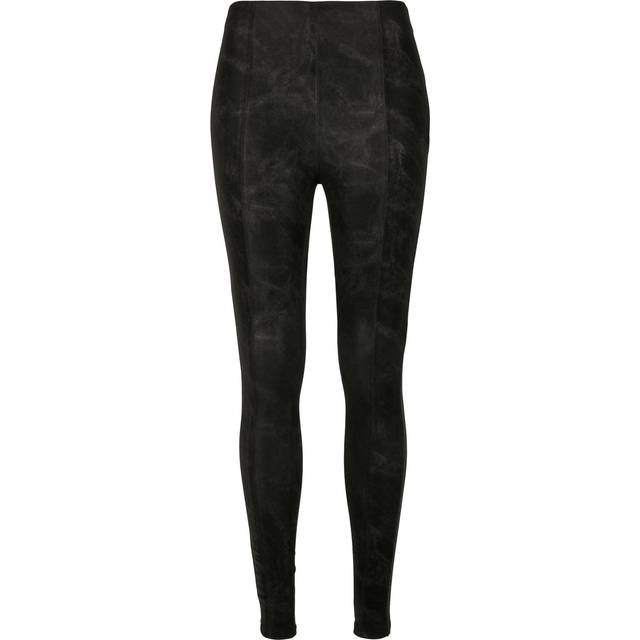 Urban Classics Dambyxor damtvättade fuskläderbyxor för kvinnor, byxor med falskt läder, skinny, finns i 3 färgvarianter, storlekar XS – 5XL, svart, L