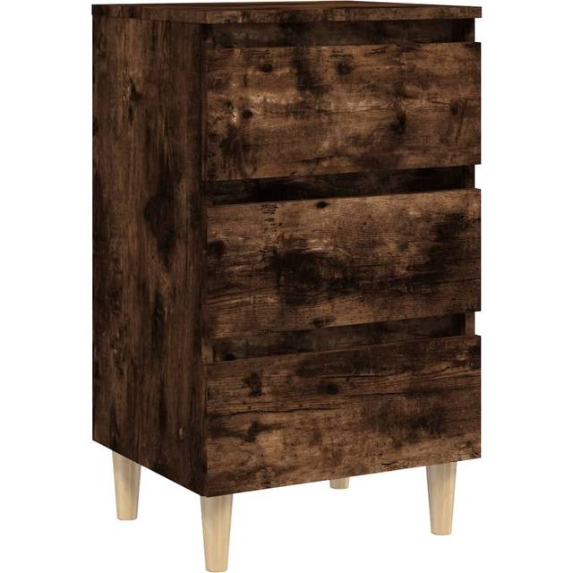 vidaXL Bed Cabinet with Solid Wood Legs Smoked Oak 40x35x69 cm - Brown