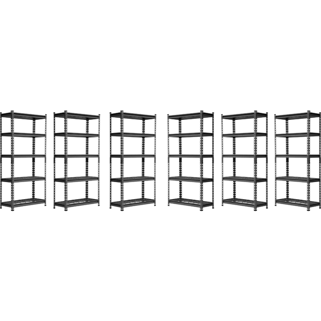 Rhino Racking 6 Bays - 152 X 75 X 30Cm - Black -  5 Tier Boltless Heavy Duty Wire Shelving Unit - 1000Kg Load Weight - One Size
