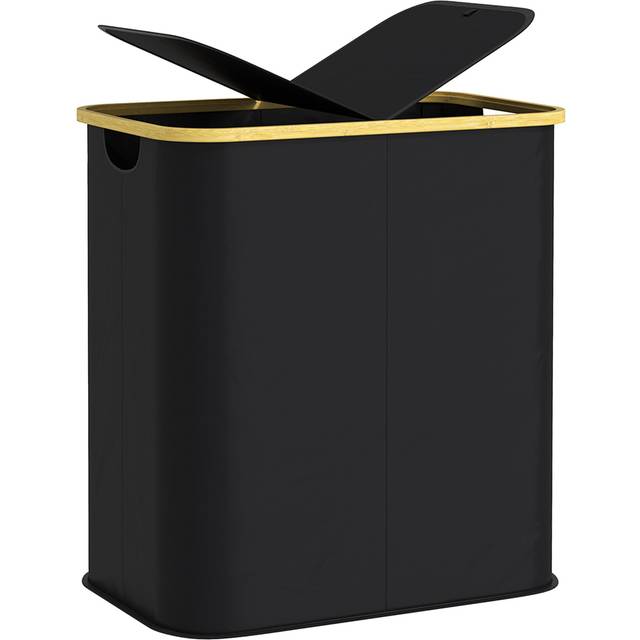 HOMCOM 80L Collapsible Laundry Hamper, Washing Basket for Bathroom, Black, White