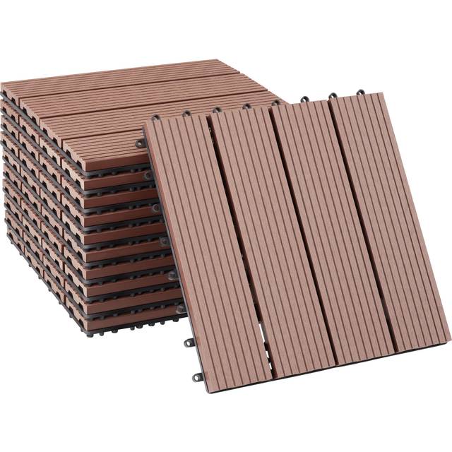 Tegulas Set of 11 Outdoor Garden Wooden-Look Tiles with Click System - Brown, Brown