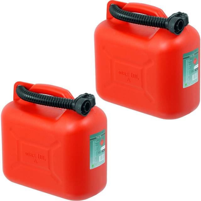 Fuel Can 10l Red Large Plastic Petrol Diesel Jerry Can Canister Spout X 2