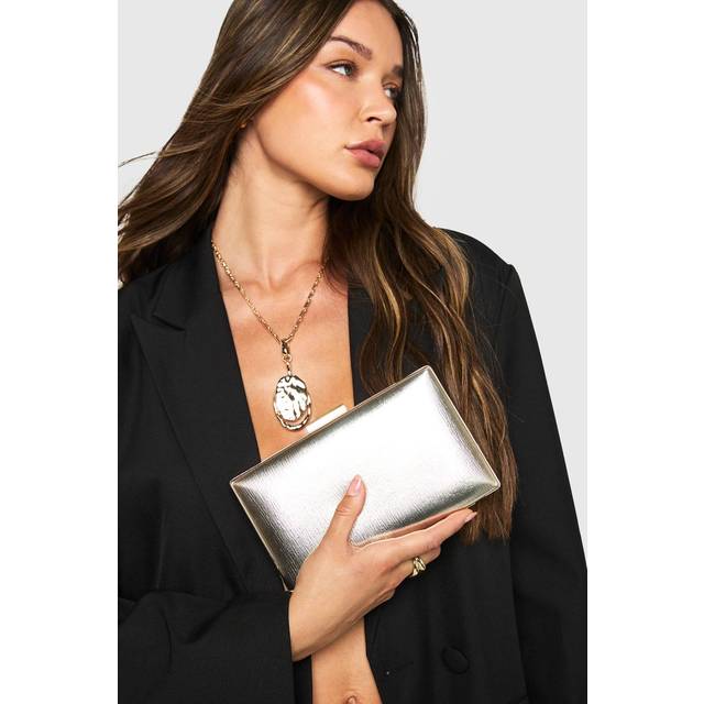 Womens Metallic Structured Clutch Bag - Gold - One Size