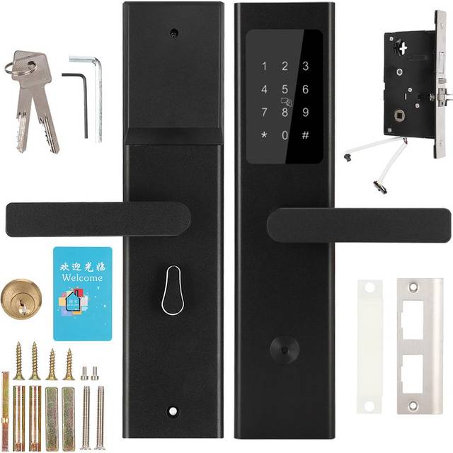 Ultrathin Bluetooth APP Card Password Key Wood Door Lock for Home Hotel ApartmentBlack black