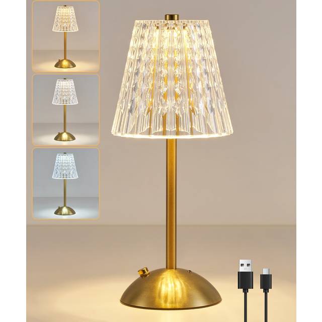 Harper Living Rechargeable Table Lamp, Led Desk Lamp Battery Operated, Dimmable & 3 Colors Bedside Reading Light Polished Gold Finish, Cordless Touch Lamps, Gold
