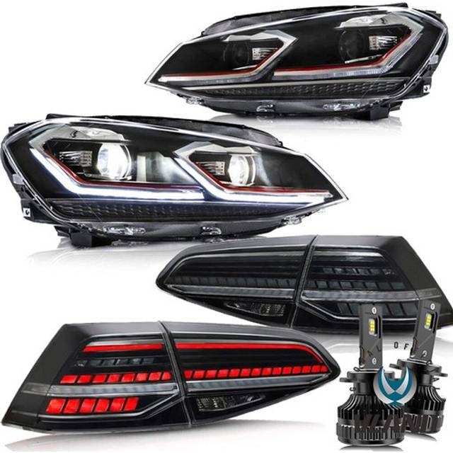 Vland Headlights+smoked Rear Lights+led Bulbs For Vw Golf 7.5 Mk7.5 2017-2020