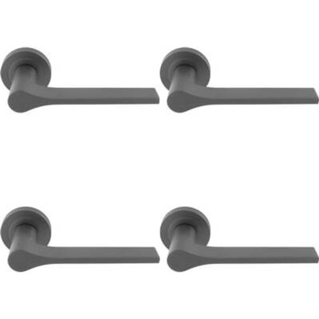 4 Pack Contemporary Flat Door Handle Set Anthracite Grey Sleek Lever Round Rose