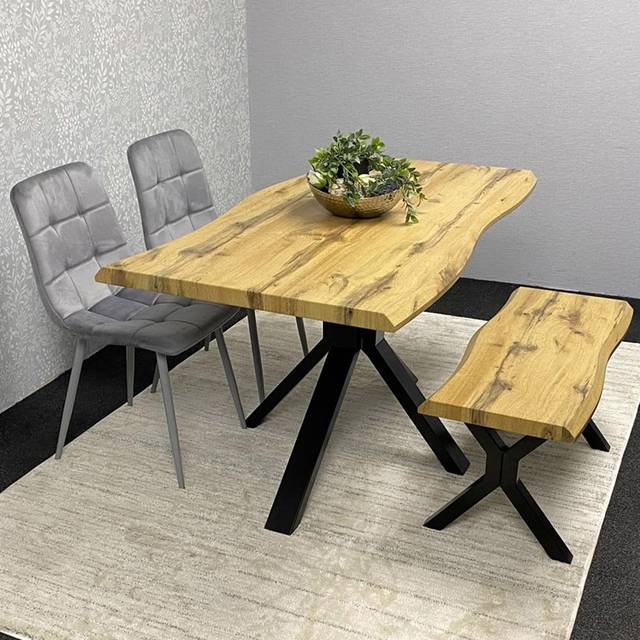 Wooden Dining Table Set Grey  Wooden Table and 4 Green Velvet Chairs