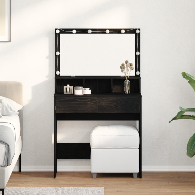 vidaXL Dressing Table Black oak 80 x 41 x 134.5 cm Engineered Wood