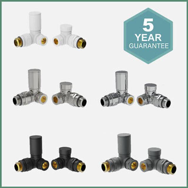 15mm Round Head Corner Radiator Valves Corner Towel Rail Valve + Lockshield Valve Black - Warmehaus