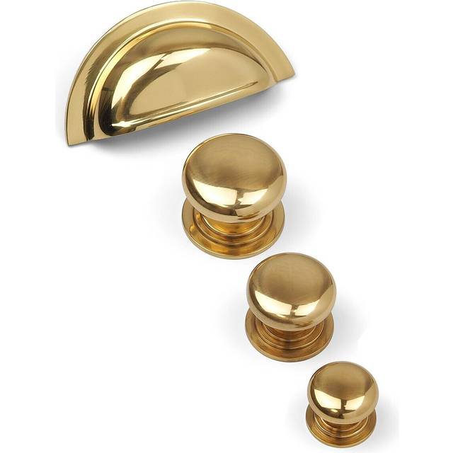 (25mm Knob) Solid Brass Cabinet Cup Handle & Knobs Gold Pulls