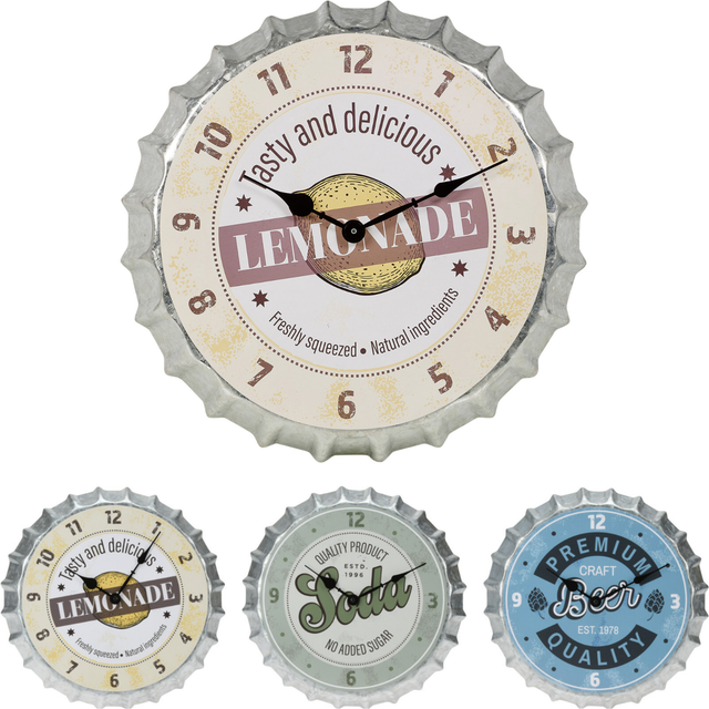 30cm Metal Bottle Top Cap Novelty Quirky Wall Clock Vintage Retro Mancave Pub