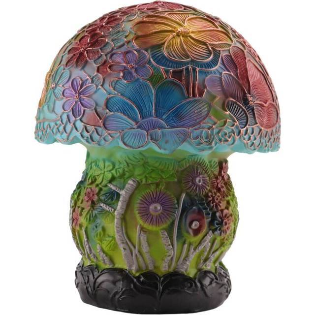 Tlily - Creative Stained Glass Mushroom Table Lamp Vintage Animal Plant Series Shaped Resin Bedroom Decora Household,D