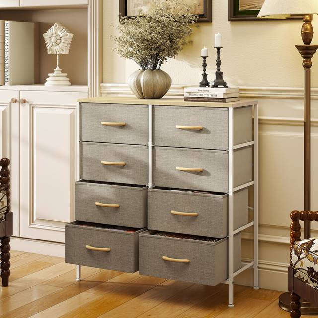 Homcom 8 Drawer Fabric Chest Of Drawers W/ Wooden Top For Hallway Maple