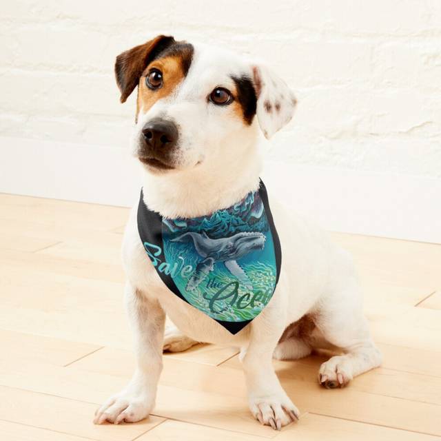 (Save the Ocean=1891) 2-in-1 Pet Bandana Collar with Quick Release Buckle & D-Ring Adjustable Cat Scarf for Large/XLarge/XXLarge Dogs, Double-Sided Po