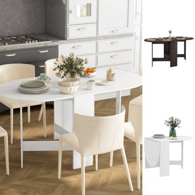 HOMCOM Folding Dining Table, Drop Leaf Table for Small Spaces, Oval Tabletop for Dining Room, Ash Wood-Effect
