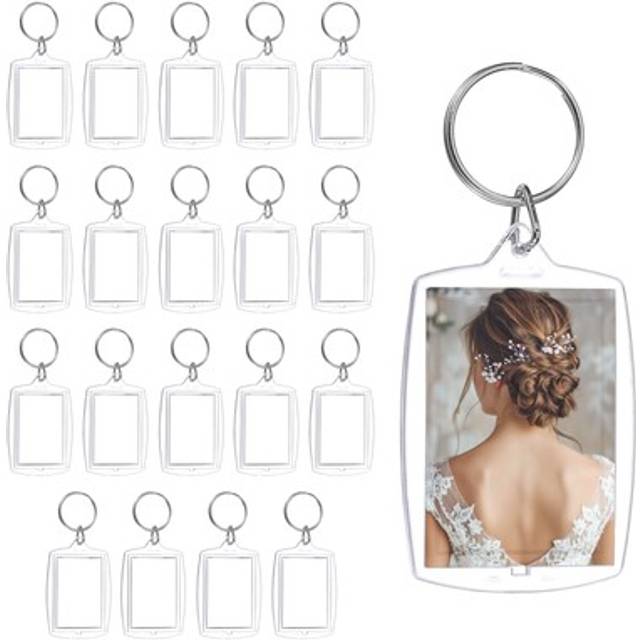 20 Pcs Photo Frame Keyring, 1.6 X 2.2 Inch Rectangular Arc Photo Keychains