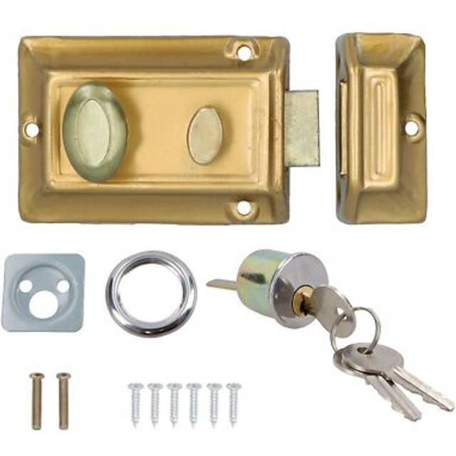 Brass Finish Front Door Lock Night Latch Rim Yale Type Cylinder Security Latch