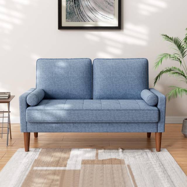 Vesgantti Small 2 Seater Blue Comfy Linen Modern Love Seat Sofa for Living Room & Bedroom