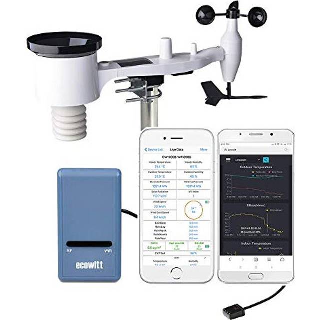 ECOWITT Weather Stations with Outdoor Sensor Wireless UK GW1101, 7-in-1 Home Weather Station Array with Solar Powered, 3 in 1 Indoor WiFi Gateway