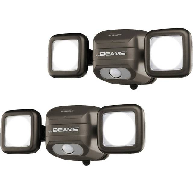 Mr. Beams MBN3000 NetBright High Performance Wireless Battery Powered Motion Sensing 500 Lumens LED Dual Head Security Spotlight, Dark Brown, Set of 2