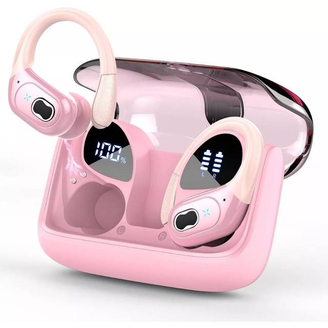 Trådlösa Sporthörlurar Bluetooth – 75h Speltid, IPX7, ENC, Djup Bas - Rosa