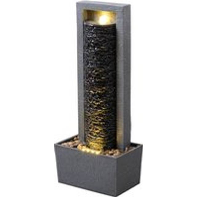Garden Outdoor Water Feature Tall Waterfall Water Fountain With Warm led Lights Layered Rock Design Dark Grey - Teamson Home