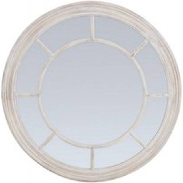 Washed Wood Framed Round Mirror - Wood - L6 x W90 x H90 cm - Brown