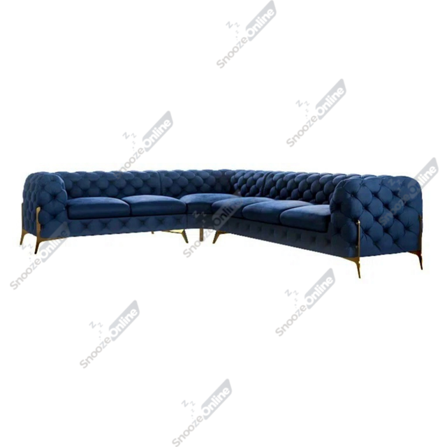 (Blue Velvet, 6 Seater Corner Left Hand) SnoozeOnline Velvet Corner Sofa Chesterfield 4/5/6 Seater Corner Settee Chaise Lounge Couch Sofa For Living R
