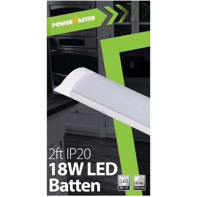 Powermaster 18w led batten ceiling fitting light tube - 2ft/600mm - cool white